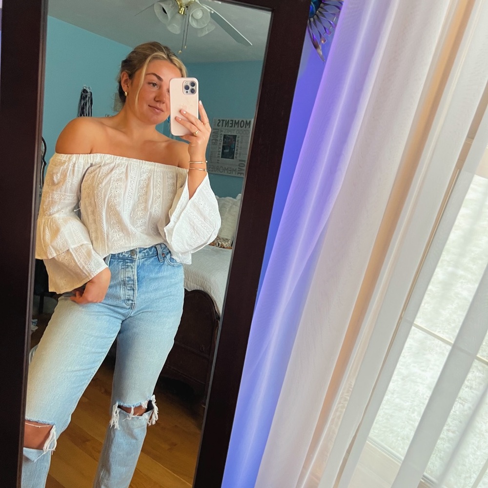 Off the shoulder eyelet top